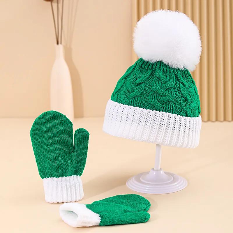 어린이용 크리스마스 다용도 폼폼 모자, 겨울용 따뜻한 모자, 부드러운 방풍 니트 양모 두꺼운 플러시 장갑 모자, 신제품